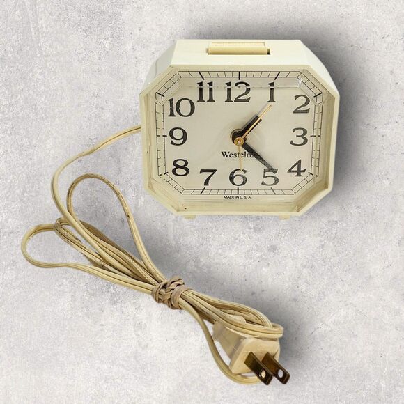 Vintage Electric Westclox Alarm Clock Octagon Model 22090-22540 White MCM Works - Picture 1 of 6